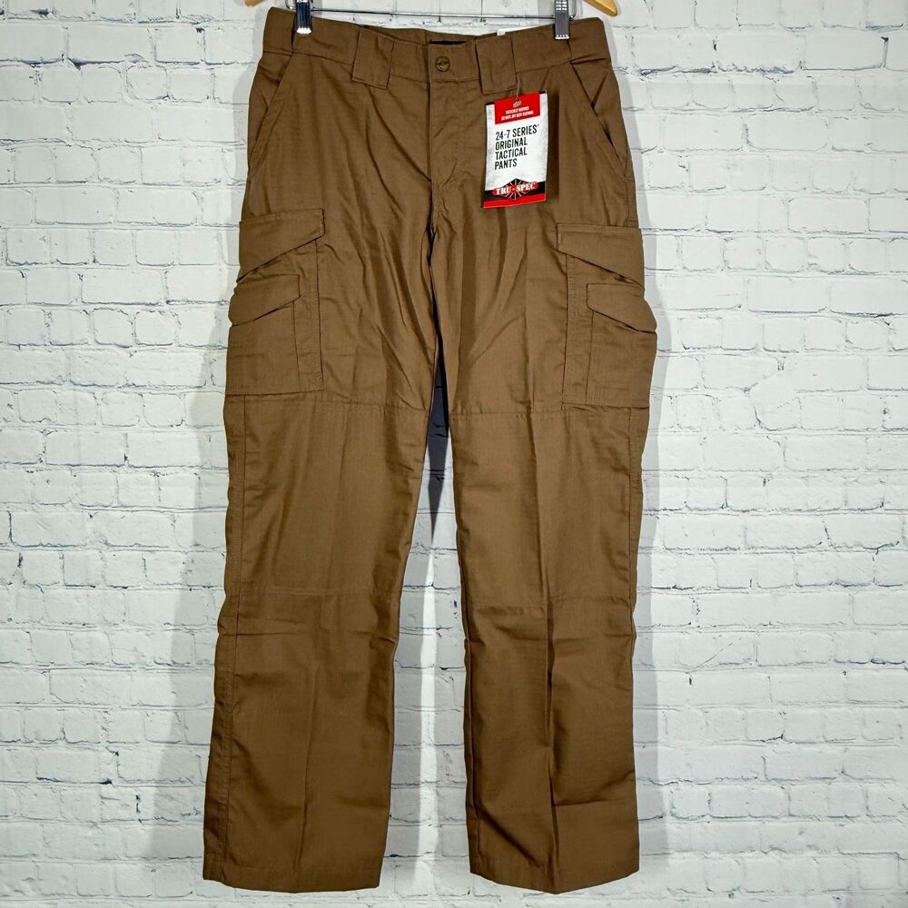 TrueSpec 24-7 Khaki Tactical Pants Women Size 8 X 32 Ripstop Cargo Pockets